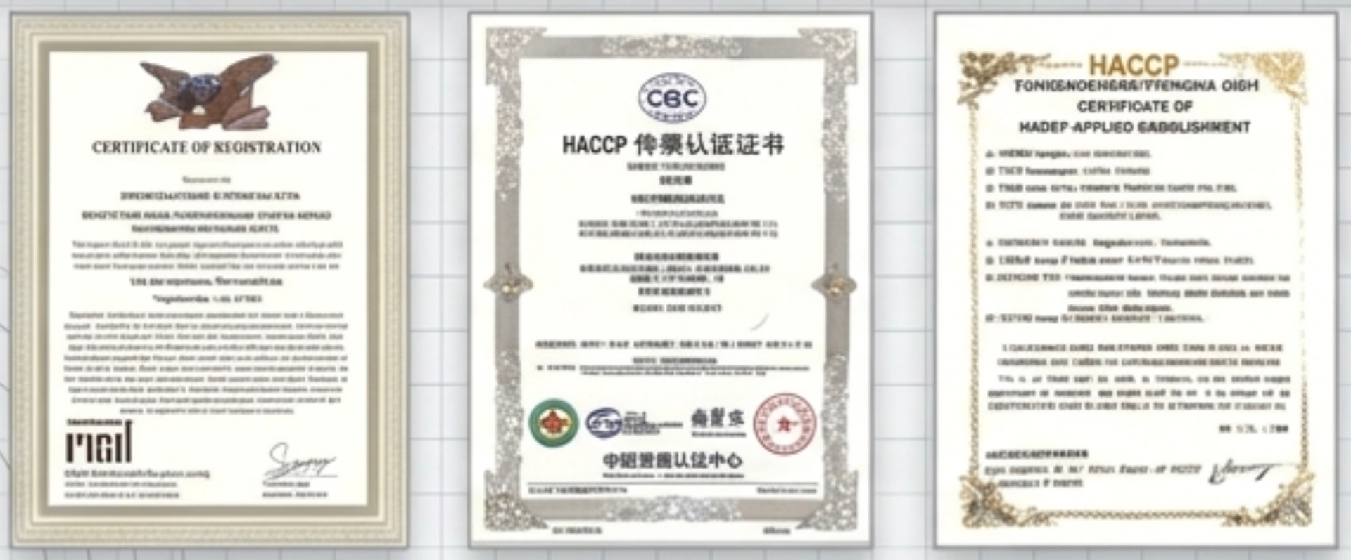 HACCP, U.S. FDA, CQC certifications